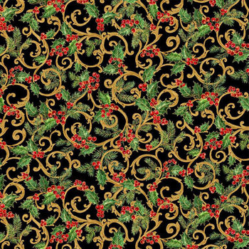Holiday Splendor HOLIDAY-CM4865 HOLLY Scroll Vine & Berries by Timeless Treasures Fabrics
