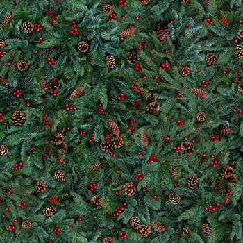 Merry Moo HOLIDAY-CD4938 GREEN Pinecone & Pine Needle by Timeless Treasures Fabrics