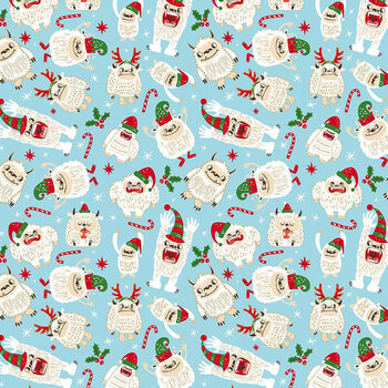 Yeti for Christmas HOLIDAY-CD4845 SKY Tossed Holiday Yeti by Timeless Treasures Fabrics