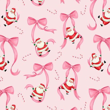 Jolly Holiday AT-CD4886 PINK Santa on Tide Bow by Alice & Tilly for Timeless Treasures Fabrics