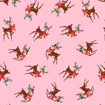 Jolly Holiday AT-CD4888 PINK Holiday Reindeer by Alice & Tilly for Timeless Treasures Fabrics