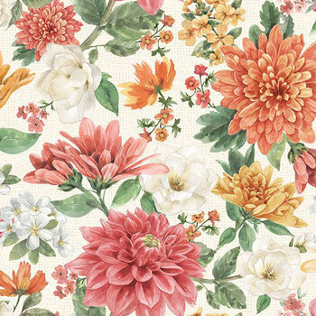 Amber Blossoms 32812-275 Large Florals Cream by Leslie Trimbach for Wilmington Prints