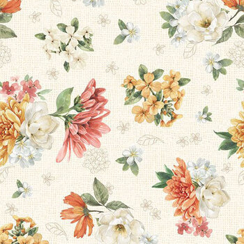 Amber Blossoms 32813-257 Medium Floral Toss Cream by Leslie Trimbach for Wilmington Prints