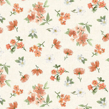 Amber Blossoms 32815-278 Small Floral Toss Cream by Leslie Trimbach for Wilmington Prints