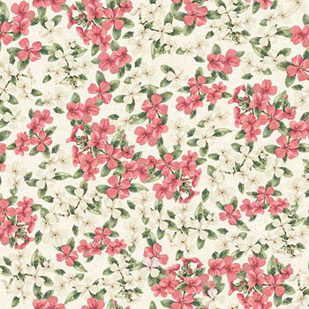 Amber Blossoms 32816-232 Small Packed Florals Cream/Coral by Leslie Trimbach for Wilmington Prints