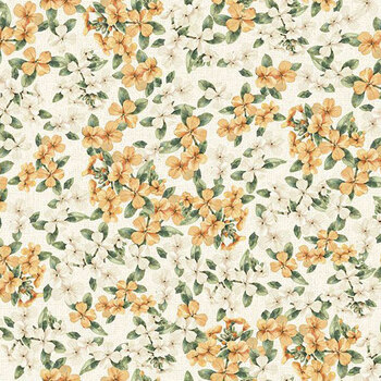 Amber Blossoms 32816-252 Small Packed Florals Cream/Gold by Leslie Trimbach for Wilmington Prints