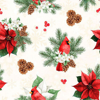 Cardinal Tidings 33960-123 Bouquets All Over Cream by Nancy Mink for Wilmington Prints