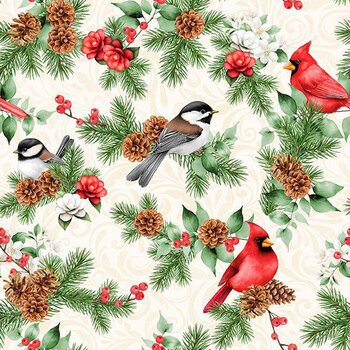 Cardinal Tidings 33961-173 Scenic Birds Cream by Nancy Mink for Wilmington Prints