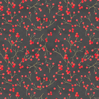Cardinal Tidings 33962-923 Berries Toss Charcoal by Nancy Mink for Wilmington Prints