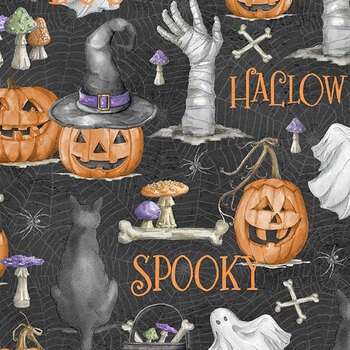 Happy Haunts 32822-981 Halloween All Over Black by Leslie Trimbach for Wilmington Prints