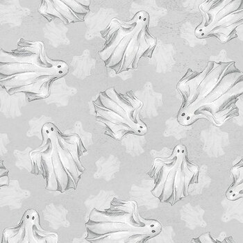Happy Haunts 32823-910 Ghost Toss Gray by Leslie Trimbach for Wilmington Prints