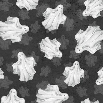 Happy Haunts 32823-919 Ghost Toss Black by Leslie Trimbach for Wilmington Prints