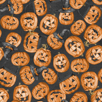 Happy Haunts 32824-989 Pumpkin Toss Black by Leslie Trimbach for Wilmington Prints