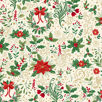 Evergreen Elegance MU-313-Q Ornate Cream by Makower UK