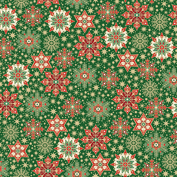 Evergreen Elegance MU-314-G Snowflake Green by Makower UK