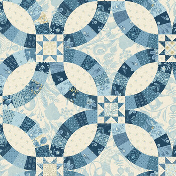 Flower Girl Quilt Tops A-10981-B Double Wedding Ring Silk Blue by Laundry Basket Quilts for Andover Fabrics