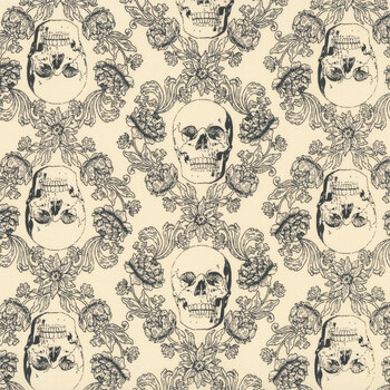 Gothic Haunt 21006-11 Ghost Botanical Skulls by Stacy Iest Hsu for Moda Fabrics