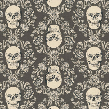 Gothic Haunt 21006-15 Charcoal Botanical Skulls by Stacy Iest Hsu for Moda Fabrics