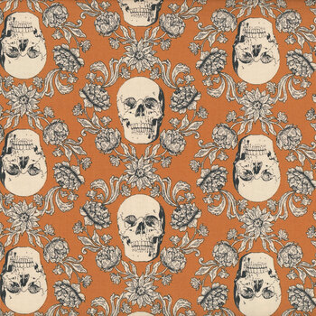 Gothic Haunt 21006-17 Pumpkin Botanical Skulls by Stacy Iest Hsu for Moda Fabrics