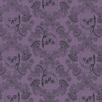 Gothic Haunt 21006-20 Purple Haze Botanical Skulls by Stacy Iest Hsu for Moda Fabrics