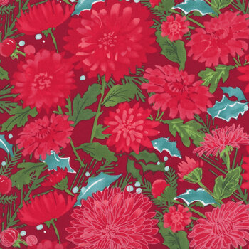 Mum's Christmas 48820-14 Crimson Chrysanthemums by Robin Pickens for Moda Fabrics