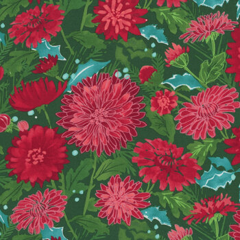 Mum's Christmas 48820-17 Spruce Chrysanthemums by Robin Pickens for Moda Fabrics