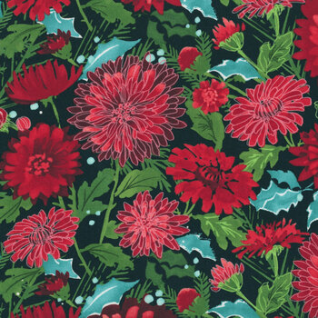 Mum's Christmas 48820-18 Midnight Chrysanthemums by Robin Pickens for Moda Fabrics