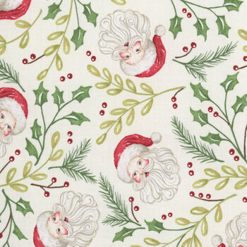 Snowy St. Nick 56220-11 Winter White Santa & Greenery by Deb Strain for Moda Fabrics