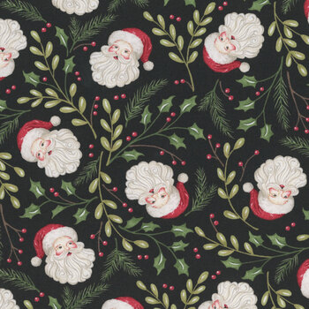 Snowy St. Nick 56220-20 Midnight Black Santa & Greenery by Deb Strain for Moda Fabrics