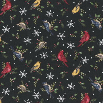 Snowy St. Nick 56221-20 Midnight Black Birds & Snowflakes by Deb Strain for Moda Fabrics