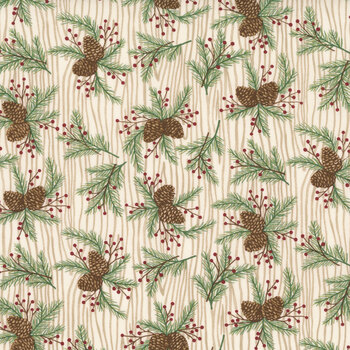 Snowy St. Nick 56223-11 Winter White Pinecone Boughs by Deb Strain for Moda Fabrics