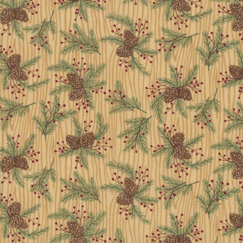 Snowy St. Nick 56223-12 Winter Doe Tan Pinecone Boughs by Deb Strain for Moda Fabrics