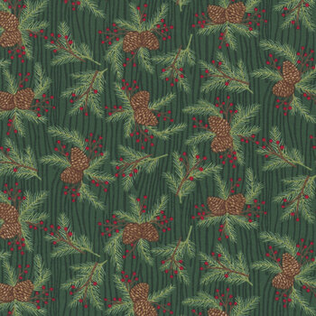 Snowy St. Nick 56223-19 Evergreen Pinecone Boughs by Deb Strain for Moda Fabrics
