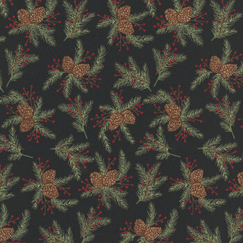 Snowy St. Nick 56223-20 Midnight Black Pinecone Boughs by Deb Strain for Moda Fabrics