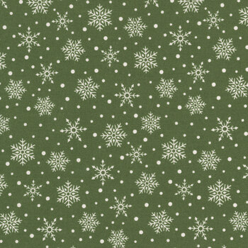 Snowy St. Nick 56226-18 Moss Green Falling Snowflakes by Deb Strain for Moda Fabrics