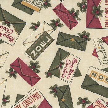 A Vintage Christmas II 4630-11 Tan Christmas Cards by Kansas Troubles Quilters for Moda Fabrics