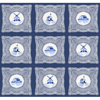 Prairie Blue 48458-16 Delft Blue Lace Panel by Gingiber for Moda Fabrics