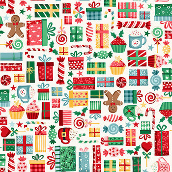 Ready Set Santa MU-332-Q Presents Cream by Makower UK for Andover Fabrics