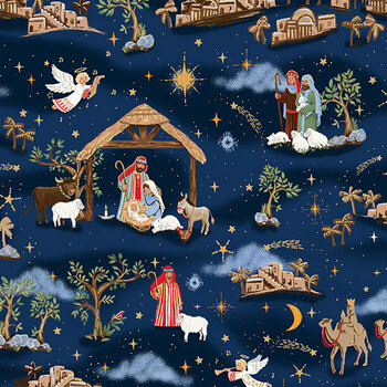 Star of Wonder MU-338-B Holy Night Blue by Makower UK for Andover Fabrics