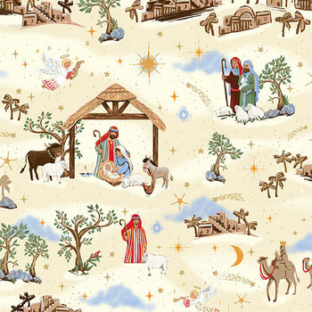 Star of Wonder MU-338-Q Holy Night Cream by Makower UK for Andover Fabrics