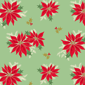 Home for the Holidays A-10843-G Poinsettia Pistachio by Andover Fabrics