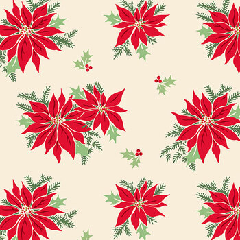 Home for the Holidays A-10843-L Poinsettia Ivory by Andover Fabrics