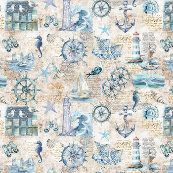 Tides & Tradewinds Y5904-33 Cream by Hoffman Fabrics