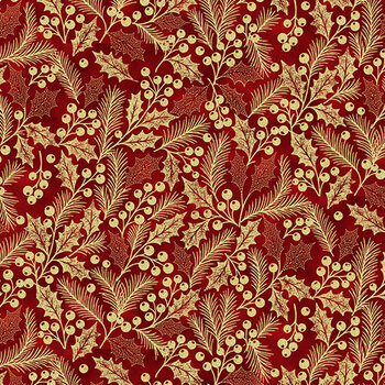 A Cardinal's Christmas Z7833-78G Scarlet Gold by Hoffman Fabrics