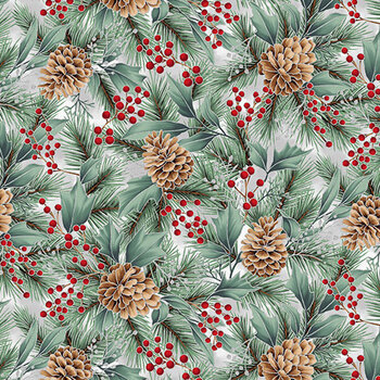 A Cardinal's Christmas Z7832-176S Ice Silver by Hoffman Fabrics