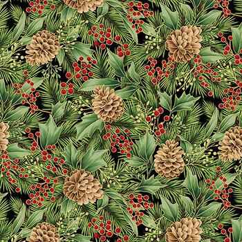A Cardinal's Christmas Z7832-4G Black Gold by Hoffman Fabrics