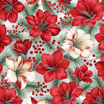 A Cardinal's Christmas Z7831-176S Ice Silver by Hoffman Fabrics
