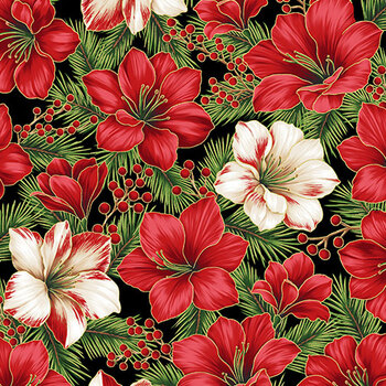 A Cardinal's Christmas Z7831-4G Black Gold by Hoffman Fabrics