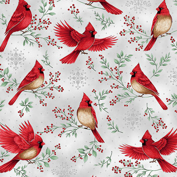 A Cardinal's Christmas Z7830-176S Ice Silver by Hoffman Fabrics
