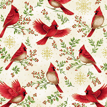 A Cardinal's Christmas Z7830-20G Natural Gold by Hoffman Fabrics